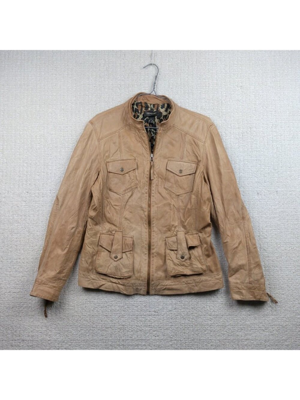 Vintage Dimitri Leather Field Coat Tan Brown Barn Moto Jacket Pocket Wom Sz L